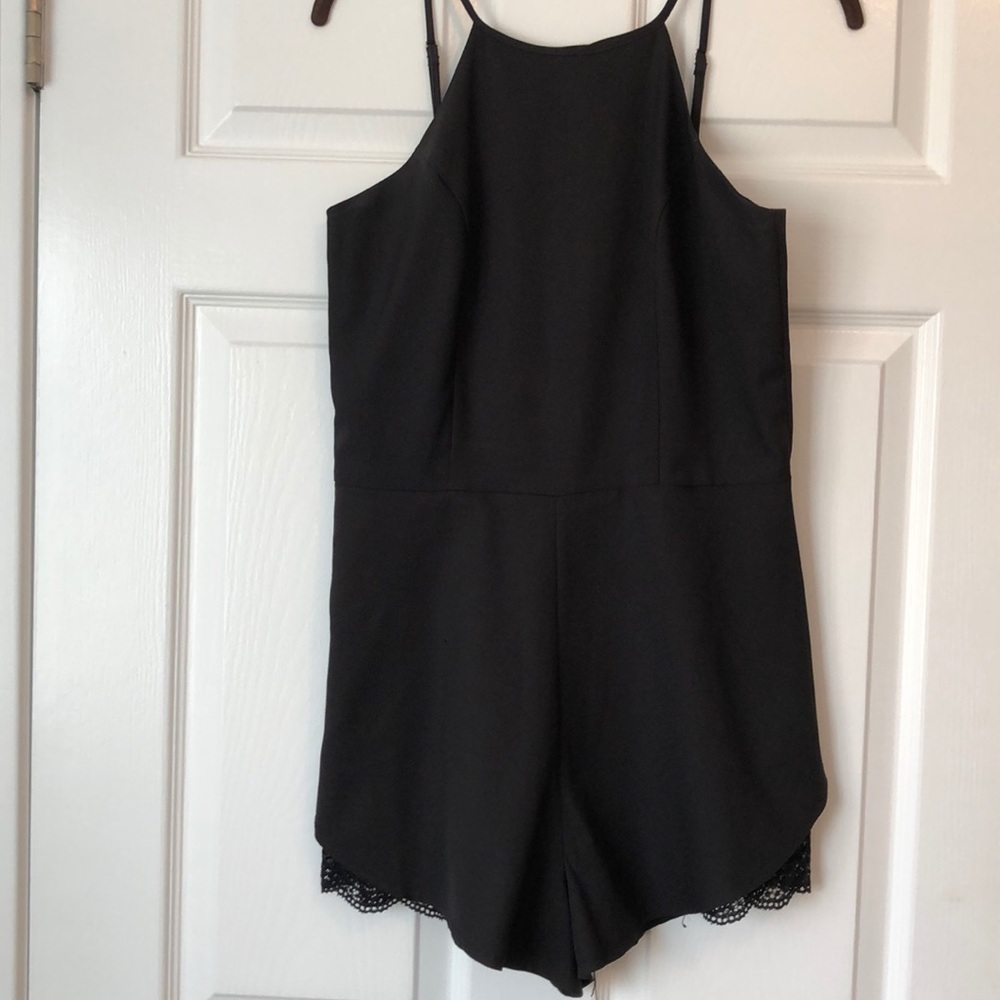 Black Tank Romper with Lace Cut out